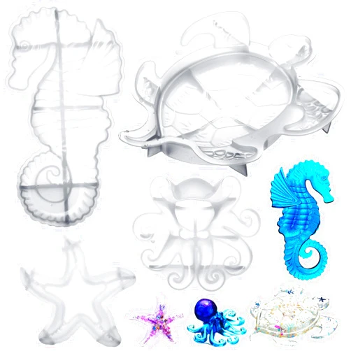 Qinyoung 4 Pcs Ocean Theme Resin Molds 3D Large Silicone Epoxy Resin Molds Seahorse Shells Starfish Octopus Resin Mold for DIY Art Craft Wall Hanging Home Decor Holiday Gifts