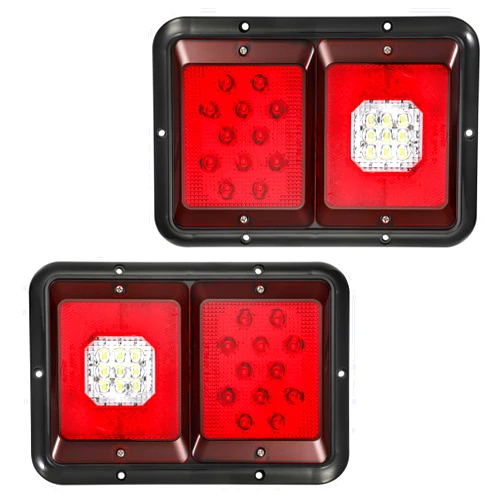 Partsam 2Pcs Double Led Trailer Tail Lights with Horizontal Mount Dual Stop Turn Tail Backup Reverse Lights 33 LED, Surface Mount RV Double Led Taillights, RV Double Led Tail Lights, Black Base