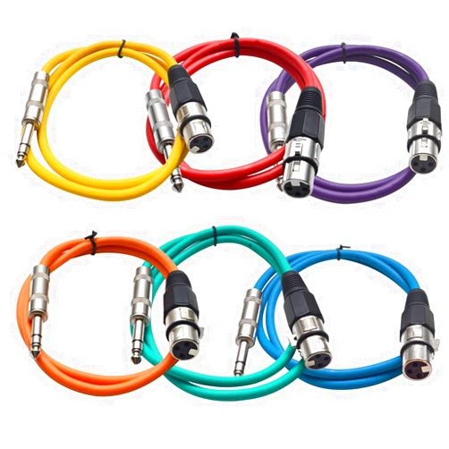 Seismic Audio SATRXL-F2BGORYP 2-Feet XLR Female to 1/4-Inch TRS Patch Cables - Multiple Colors