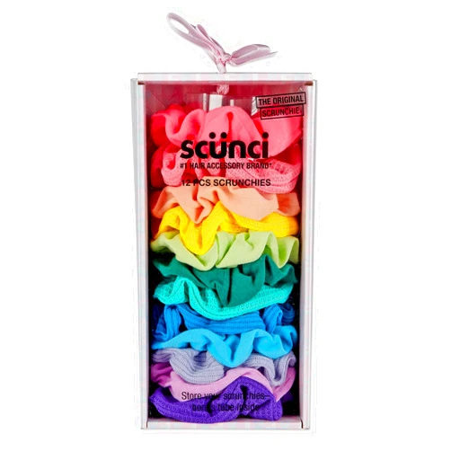 Scunci by Conair Srunchie Holiday Gift Set for Women, Scrunchie Gift Box with 12 Hair Ties in Rainbow Colors