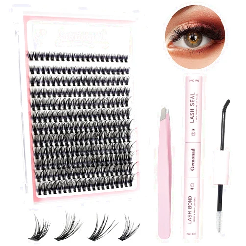 Gemonad DIY Lash Extension Kit Individual Lashes Cluster D Curl Eyelash Extension Kit 40D 8-16mm Mix Lash Clusters with Lash Bond and Seal and Lash Applicator Tool for Self Application at Home