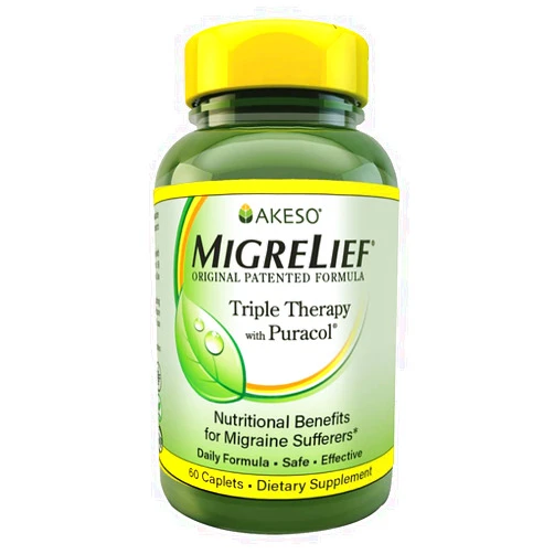 MigreLief Original Triple Therapy with Puracol - Nutritional Support for Migraine Sufferers - 60 Caplets/1 Month Supply