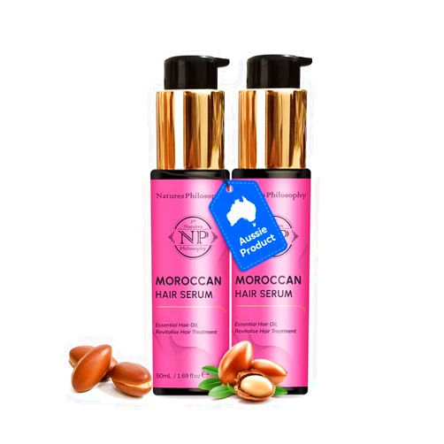 NP NATURES PHILOSOPHY Moroccan Oil Hair Products, Organic Moroccan Argan Oil Hair Serum, Anti-Frizz, Hydrating & Repairing Oil for Damaged Hair, Split Ends, Natural Shine for All Hair Types - 2 Pack