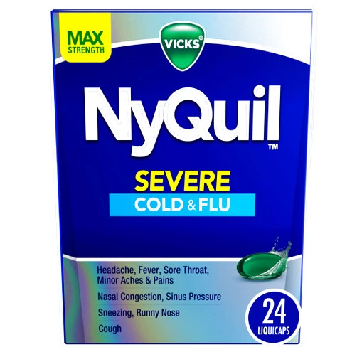 Vicks NyQuil Severe Cold, Flu, & Congestion Medicine, 24 Liquicaps, Maximum Strength, 24Count