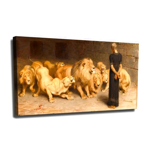 LinRXx Daniel in The Lions Den by Briton Riviere Poster Canvas Painting Posters Prints Wall Art For Room Aesthetic Bedroom Modern Decor Gift (08x16inch,Unframed)