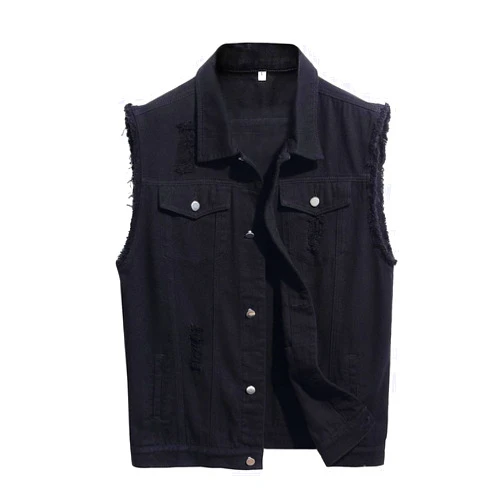 LONGBIDA Men's Denim Vest Sleeveless Ripped Slim fit Distressed Jean Jacket