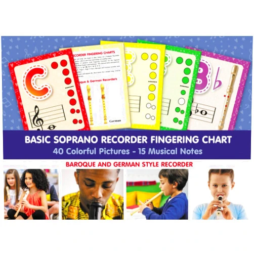 Helen Winter Basic Soprano Recorder Fingering Chart - 40 Colorful Pictures - 15 Musical Notes: Baroque and German Style Recorder (Fingering Charts for Woodwind Instruments)