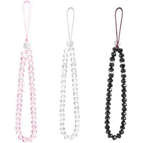 Weewooday 3 Pieces Cell Phone Lanyard Strap Phone Charm Bling Crystal Beads Hand Wrist Lanyard Strap Beaded Women's Wristlet