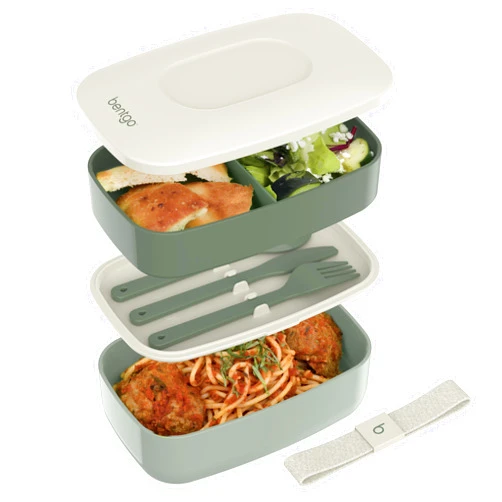Bentgo Classic - Adult Bento Box, Stackable 3-Compartment Lunch Box with Removable Utensil Set and Sealing Strap, BPA-Free, Food Container Ideal for Meal Prep, Work, and On the Go (Khaki Green)