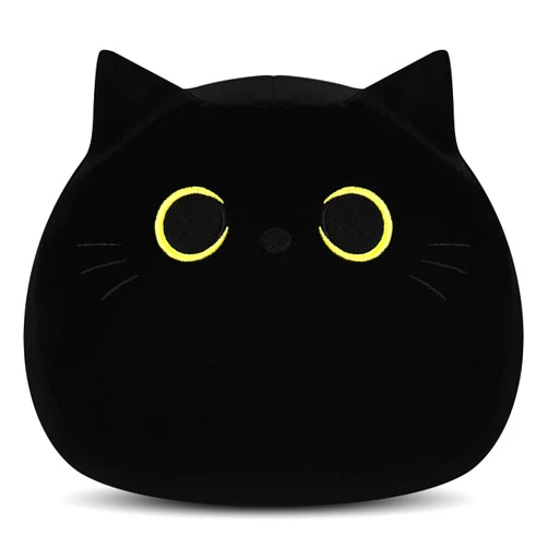 Auspicious beginning Black Cat Plush Toy-10'' Black Cat Stuffed Animal, Black Cat Anime Plush Cute Soft Plush Cat Plushie Stuffed Cat Toys, Cat Plush Pillows Toy Doll Decoration Doll Gift for Kids Girls Boys