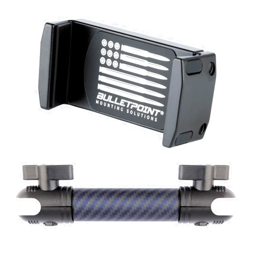 Bulletpoint Dash Mount Cell Phone Holder with 7cm Carbon Fiber + Kevlar Mounting Arm Compatible with iPhone and Android Smartphones - Fits 20mm (0.787 inches) Attachment Ball