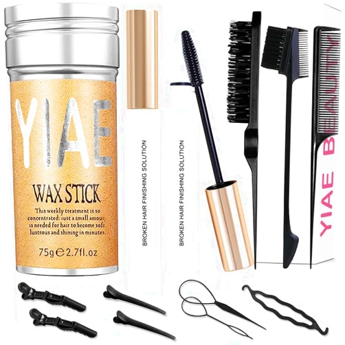 YIAE Wax Stick for Hair Slick Stick Kit, YIAE Hair Wax Stick Womens and 2 Hair Stick for Flyaways with Hair Comb kit, Non-greasy Pomade Gummy Wax for Edge Frizz Hair and Edge Control (75 g+30 ml)