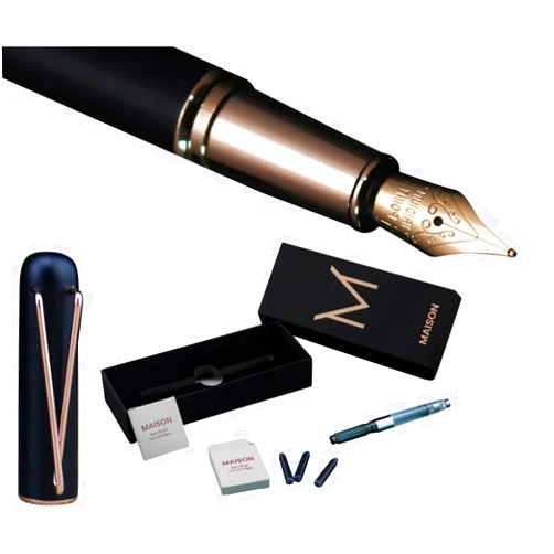 Maison Products Maison Luxury Fountain Pen Set - Medium Extra Fine Nib Fountain Pen | Includes Black and Blue Ink Cartridges with Ink Converter | Best Pen for Calligraphy and Journaling | Luxury Pen for Men & Women