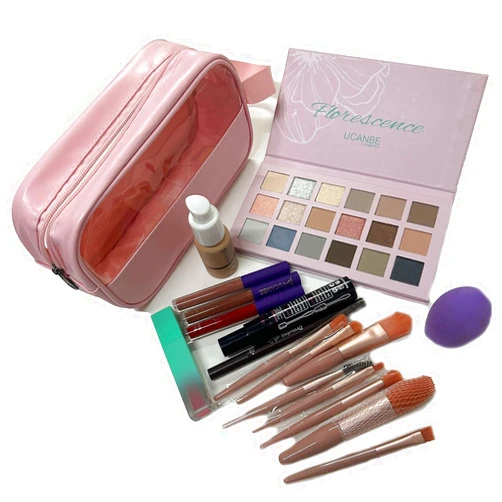MARBUROLY Full Makeup Kit for Women, 18 Color Eyeshadow, 3 Color Lipstick, Blush Oil, Mascara, Liquid Eyeliner, Eyebrow Pencil, Foundation, Sponge, Makeup Bag and 8pcs Makeup Brush