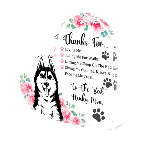Tian Zhun Husky Gifts for Women Thank You Husky Mom Gifts for Women Dog Lover Rose Acrylic Heart Table Plaques Appreciation Gift for Mothers Day Christmas Birthday