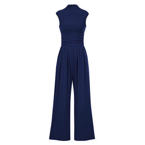 KIRUNDO Womens Jumpsuit Dressy Casual Summer Outfits One Piece Cap Sleeve Mock Neck Wide Leg Pants Rompers with Pockets