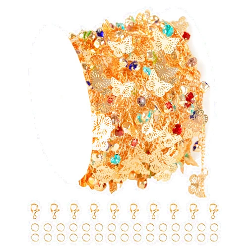 KYUNHOO Beautiful Butterfly Chain for Jewelry Making 5 Meters Mixed Color Rhinestone Bead Chain Roll Thin Curb Bulk with Clasps for Craft DIY