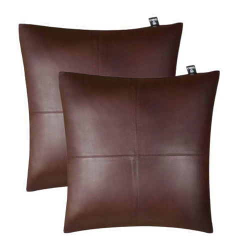 HideNgo Q QAWACH Lambskin Leather Pillow Cover - Sofa Cushion Case - Decorative Throw Covers for Living Room, 18 x 18 inch - Dark Brown Pack of 2