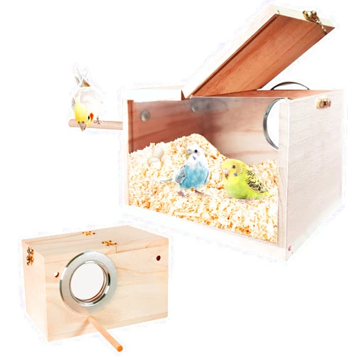 NEOGULY Parakeet Nesting Box, Transparent Bird Box Bird Nests for Cages Nest Box with Perch Wood Bird Cage House Nidos para Pajaros Periquitos for Lovebirds Cockatiel Budgie Conure Parrot