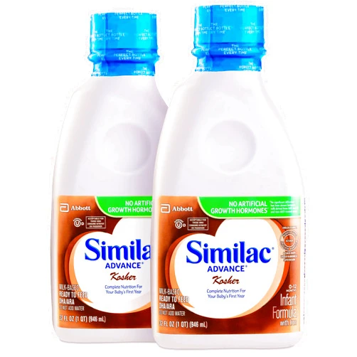 Similac Advance (0-12 Months) Kosher Infant Formula with Iron, 32 Fl OZ (2 Pack) Travel Friendly | Milk Based | Ready To Feed | Resealable Bottle | Cholov Yisroel