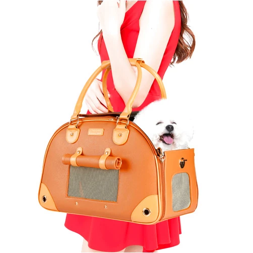 Sasapet Dog Carrier, Pet Carrier, Dog Purse, Foldable Premium PU Leather Cat Carrier, Portable Tote Bag Carrier for Cats and Small Dogs - Brown
