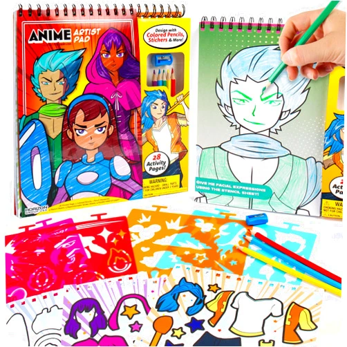 Made By Me Anime Artist Pad, 28-Page Coloring Book, Includes Fun Art Supplies & Removable Stickers Inspired by Comic Books, Great Gifts for Anime Enthusiasts, Coloring Books for Kids Ages 4-8