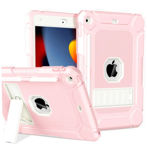AVAWO Case for iPad 9th/8th/7th Generation(10.2 inch, 2021/2020/2019), Heavy Duty Military Grade Shockproof Protective Cover with Built-in Stand/Pencil Holder for i Pad 9/8/7 Gen, Pink and Beige