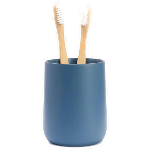 YEW DESIGN Matte Blue Toothbrush and Toothpaste Holder and Cup for Bathroom Vanity and Countertop, Round Organizer for Electric Toothbrushes, Floss, Razors, Cotton, and Mouthwash