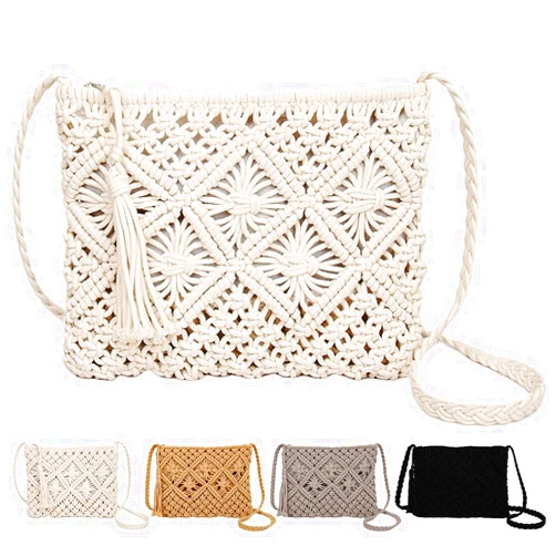 Peicees Crossbody Bag Purse For Women Bohemian Shoulder Bag Woven Crochet Purse For Summer Beach Travel Clutch Handbag