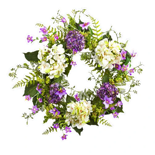 Nearly Natural 24in. Hydrangea Berry Wreaths Purple