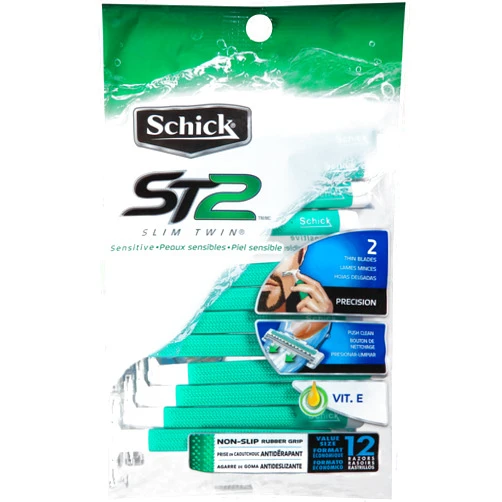 Schick Slim Twin ST 2 Disposable Razors for Men Sensitive Skin Shaving Razor, 12 Count
