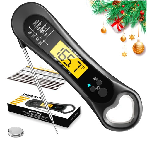 Biison Meat Thermometer Digital, Instant Read Meat Thermometer for Grill and Cooking, IP66 Waterproof Food Thermometer for Kitchen and Outside, BBQ, Turkey, Candy, Liquids, Beef