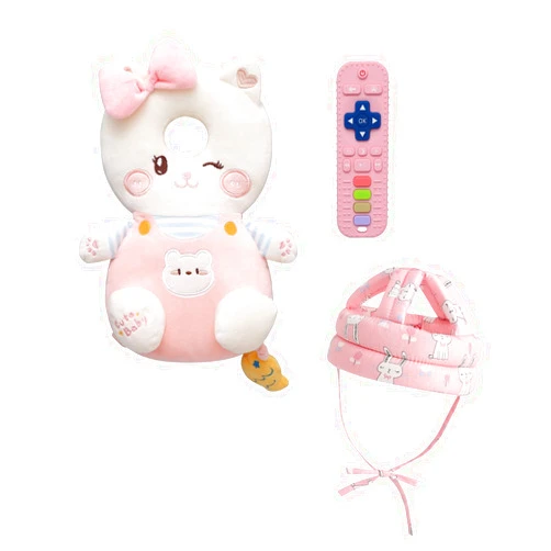PLOVZ Baby Head Protector Backpack Head Protection Pillow, Baby Helmet for Crawling Walking and Baby Teething Toys 3Pcs Set