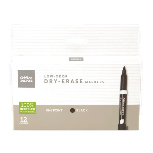 Office Depot 100% Recycled Low-Odor Dry-Erase Markers, Fine Point, Black, Pack Of 12, DE-12PKBLK