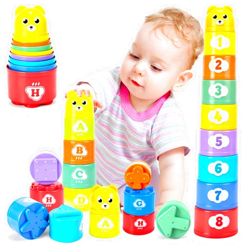 Ynanimery Stacking Cups Toys for Toddlers 1-3, Baby Toys Stacking Cups & Teething Toy for Babies 6-12 Months Montessori Educational or Bath Fun Stacking Blocks for Toddlers 1-3