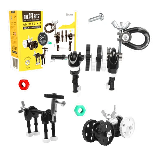 The OFFBITS The Off Bits Erector Set: Animal Mini STEM Toys for Kids 6+, Toy Building Sets with Nuts & Bolts, STEM Building Toys Gifts for Boys and Girls (Black Zebra)