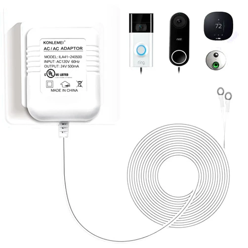 KONLEMEI Doorbell Power Adapter, 24V Transformer Compatible with Video Doorbell, 20ft/6M,White