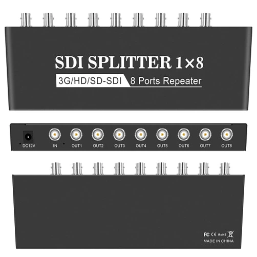 HDSUNWSTD SDI Splitter 1x8 Supports SD-SDI, HD-SDI, 3G-SDI(1 Input and 8 outputs) SDI Video Splitter Box Distributor Amplifier for Video Monitoring System CCTV Security Camera