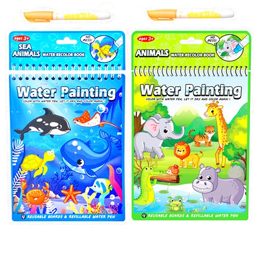 LEFIMOT 2 Pack Water Coloring Books for Toddler, Ocean Animal Reusable Paint with Water Books for Kids Ages 3-5, Educational Learning Toddlers Travel Toys with Pens, Birthday Gifts for Kids