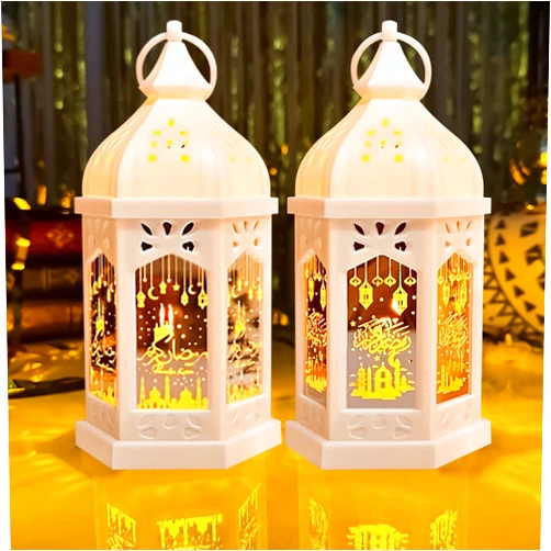 Qoyntuer Ramadan Lantern Lights 2pcs 8in Ramadan Decorations for Home, Ramadan Table Decor Lantern, Ramadan Gifts for Kids, Eid Decoration for Home Indoor Outdoor Decor