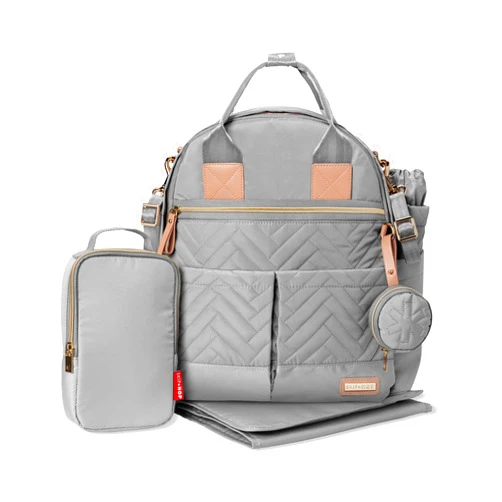 Skip Hop Diaper Bag Backpack: Suite 6-in-1 Diaper Backpack Set, Multi-Function Baby Travel Bag with Changing Pad, Stroller Straps, Bottle Bag and Pacifier Pocket, Dove Grey