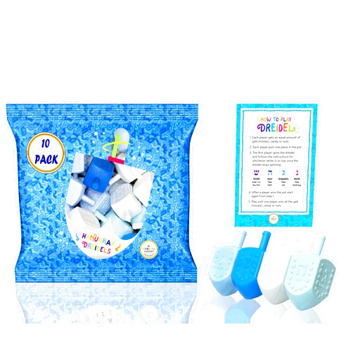 The Dreidel Company Hanukkah Blue and White Plastic Pastel Colored Dreidel, for Children, Boys and Girls, Party Favors (10-Pack)