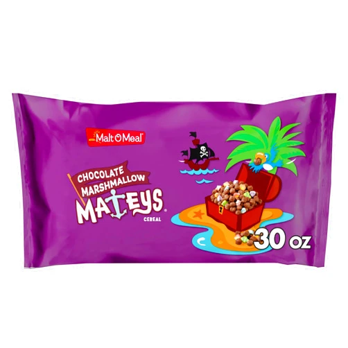 Malt-O-Meal Chocolate Marshmallow Mateys Breakfast Cereal, Crunchy Chocolate Cereal with Marshmallows, Large Cereal for Family, 30 OZ Resealable Cereal Bag