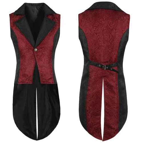 Generic Men's Gothic Long Vest Clothing, Medieval Court Vests, Retro Tailcoat, Slim Fit Vest, Sleeveless Casual Lapel Jacket