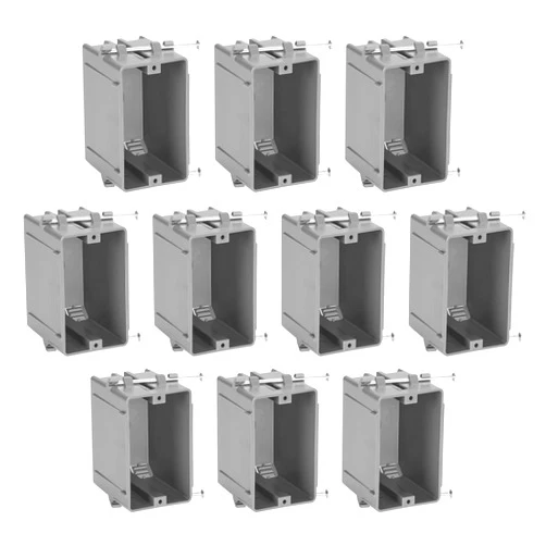 Maxxima 1 Gang 18 cu. in. PVC New Construction Electrical Switch and Outlet Junction Box, New Work Non-Metallic Electrical J-Box w/Nail, ETL Listed, 2 Hour Fire Rating, Gray, 10-Pack