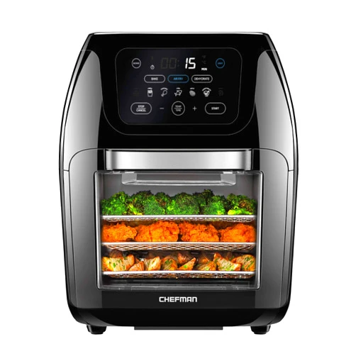 CHEFMAN Multifunctional Digital Air Fryer+ Rotisserie, Dehydrator, Convection Oven, 17 Touch Screen Presets Fry, Roast, Dehydrate, Bake, XL 10L Family Size, Auto Shutoff, Large Easy-View Window, Black