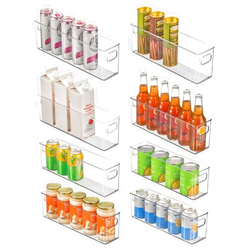 mDesign Plastic Kitchen Organizer - Storage Holder Bin with Handles for Pantry, Cupboard, Cabinet, Fridge/Freezer, Shelves, and Counter - Holds Canned Food, Snacks, Drinks, and Sauces - 8 Pack - Clear