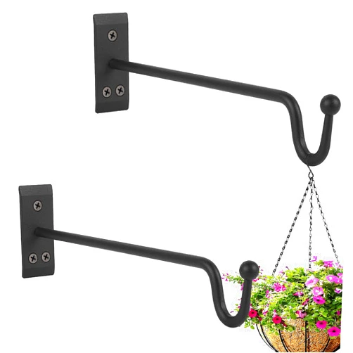 Damukoo Hanging Plant Bracket (2 Pack-12 inches), Heavy Duty Metal Plant Hangers Outdoor or Indoor- Wall Plant Hooks for Hanging Planter,Bird Feeders, Wind Chimes, Flower Pot,Basket,Lanterns-Matte Black