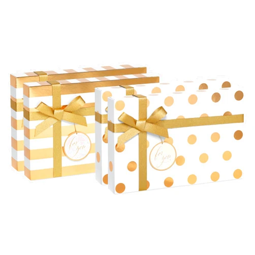 Papyrus Gift Box Set for Christmas, Hanukkah, Kwanzaa and All Holidays, White and Gold (4 Boxes, 4 Gift Tags, One Ribbon, 8 Sheets of Solid Tissue)