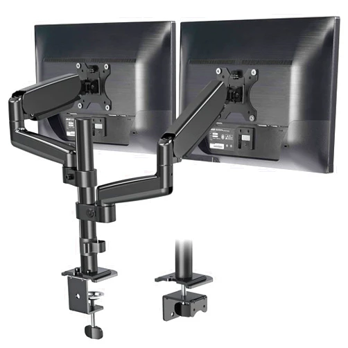 MOUNTUP Dual Monitor Desk Mount, Dual Monitor Stand for Desk Fits 17 to 32 Inch Screen, Gas Spring & Height Adjustable Computer Monitor Desk Mount for 2 Monitors, VESA Mount with Clamp/Grommet Base
